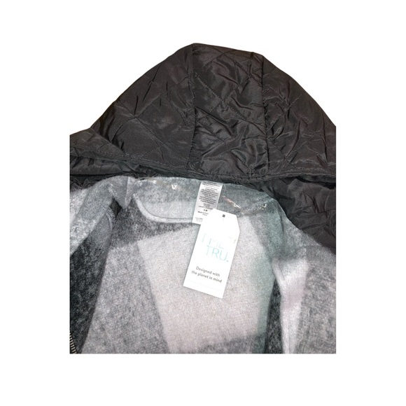 Time And Tru Plaid Hooded Zipper Poncho Sweater - Picture 8 of 11